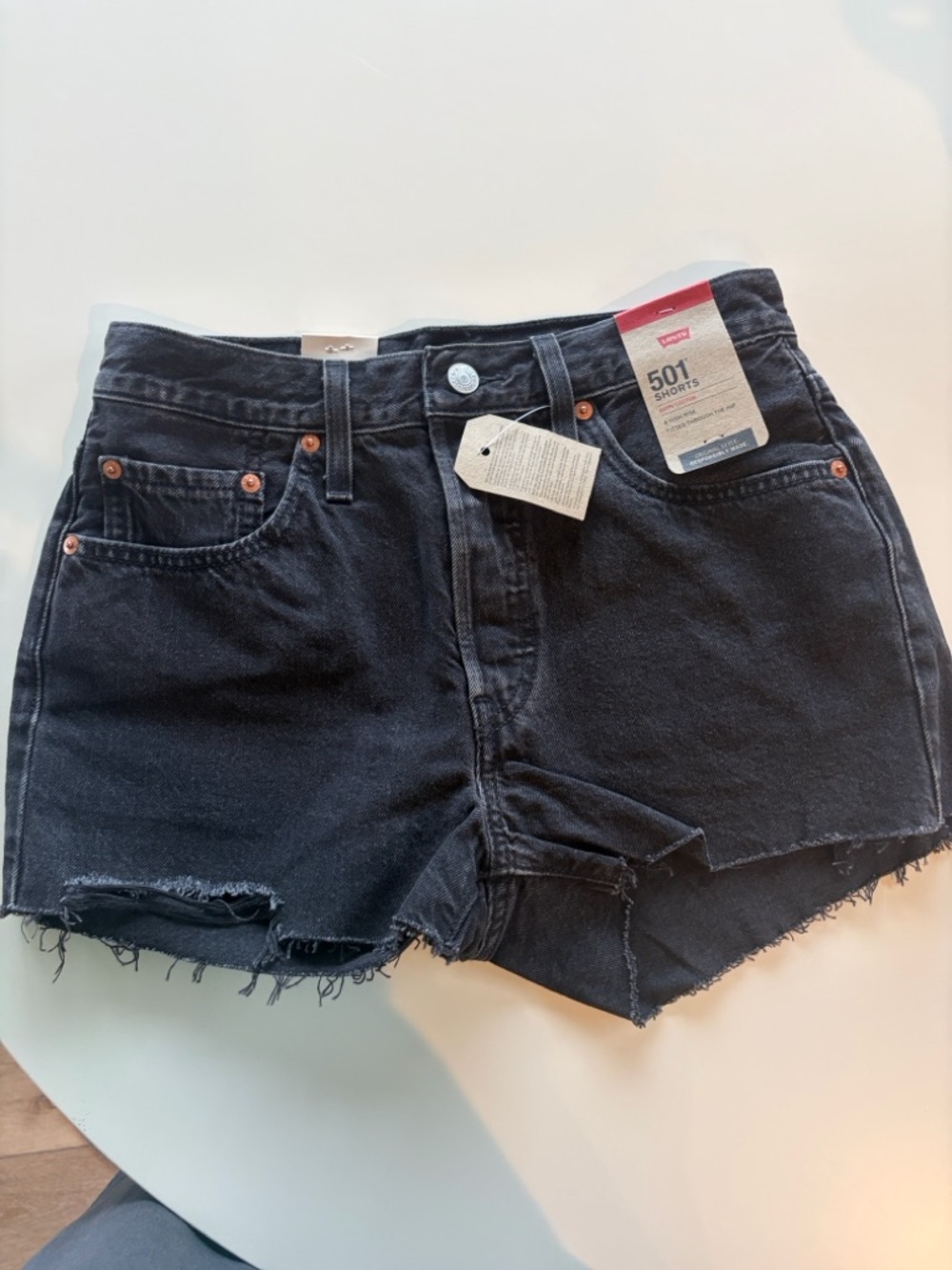 Levi's Black High Waist Denim Shorts - Distressed Hem
